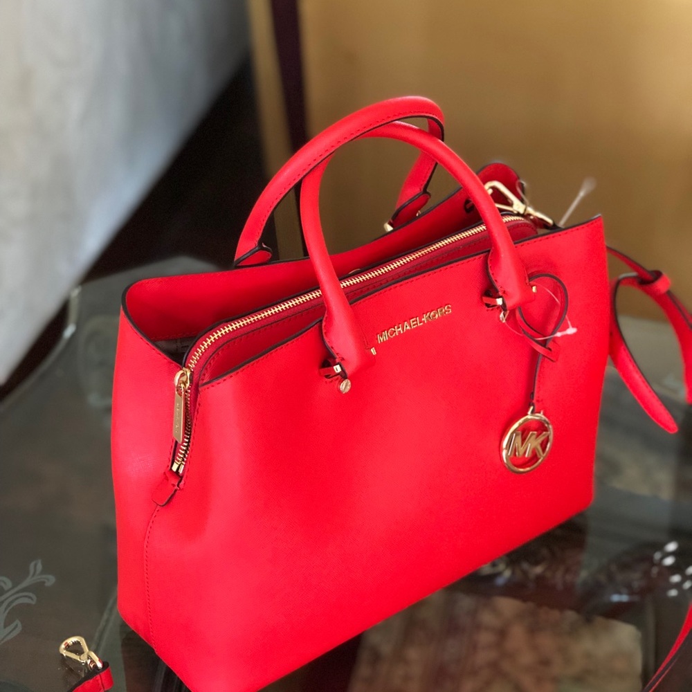 NWT Michael Kors large savannah handbag dk sangria - Picture 2 of 5